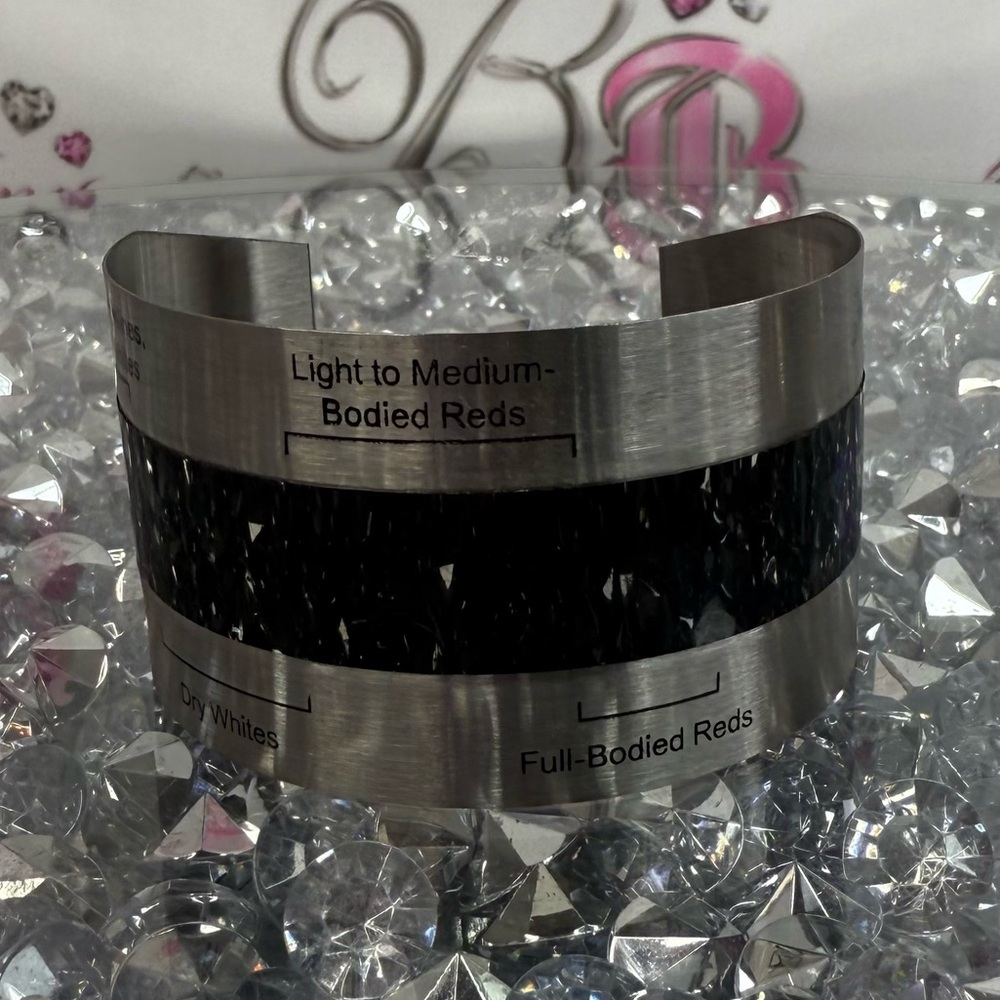 Thermometer wine bottle temp Stainless Steel Wine Cuff Bracelet - Black Accent
